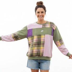 Upcycled NIKE Patchwork Sweatshirt.  "Spring Dawn"  One of a Kind